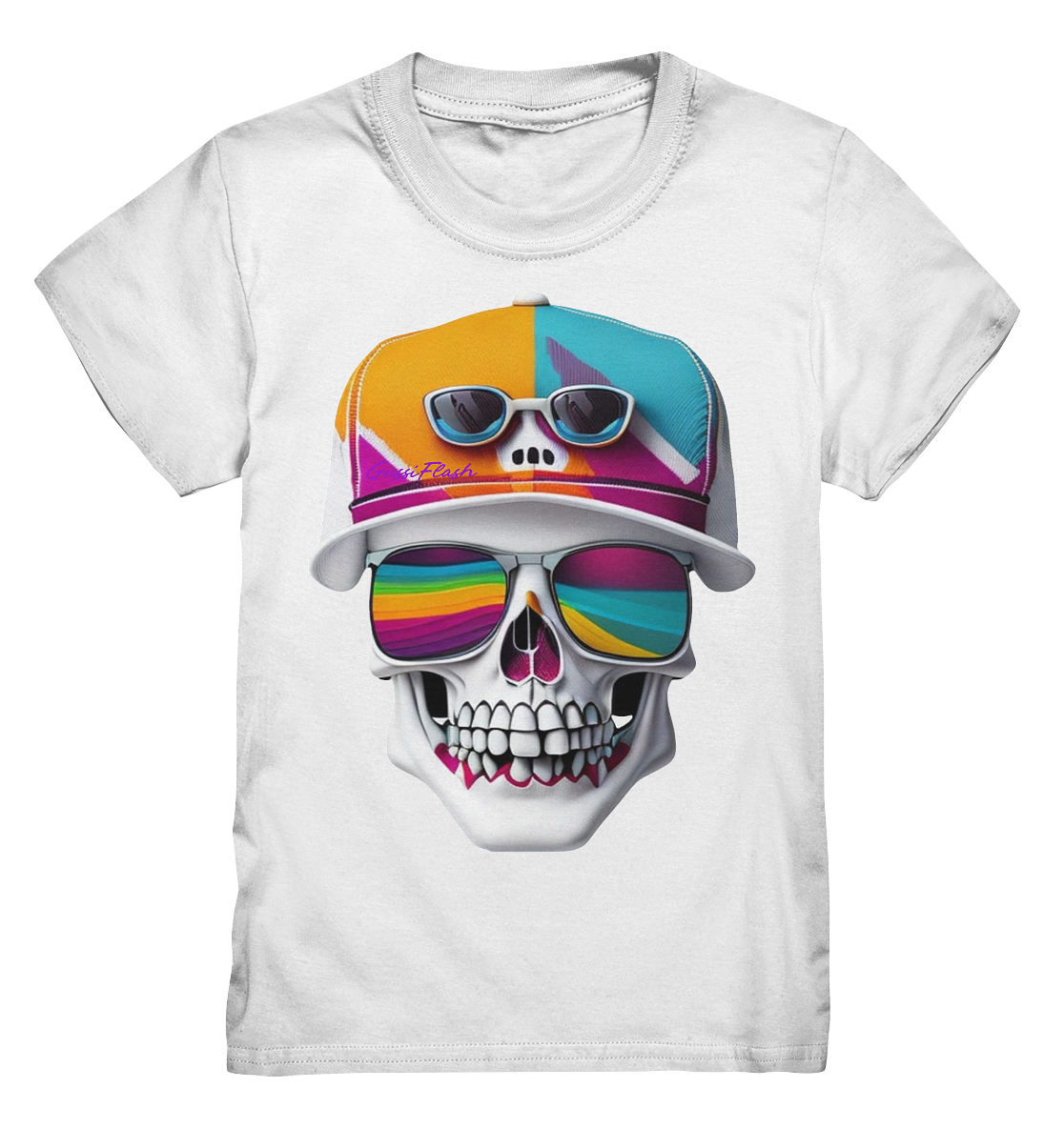 Lustiger Totenkopf mit bunter Cap und Brille - Kids Premium Shirt