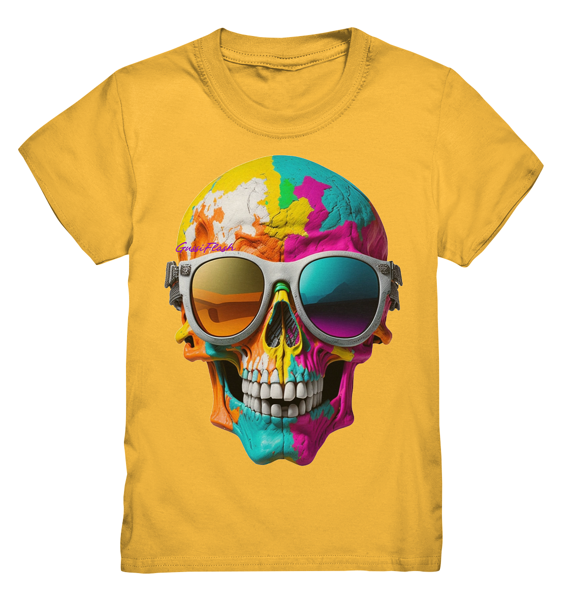 Lachender Totenkopf, total bunt, mit Brille - Kids Premium Shirt