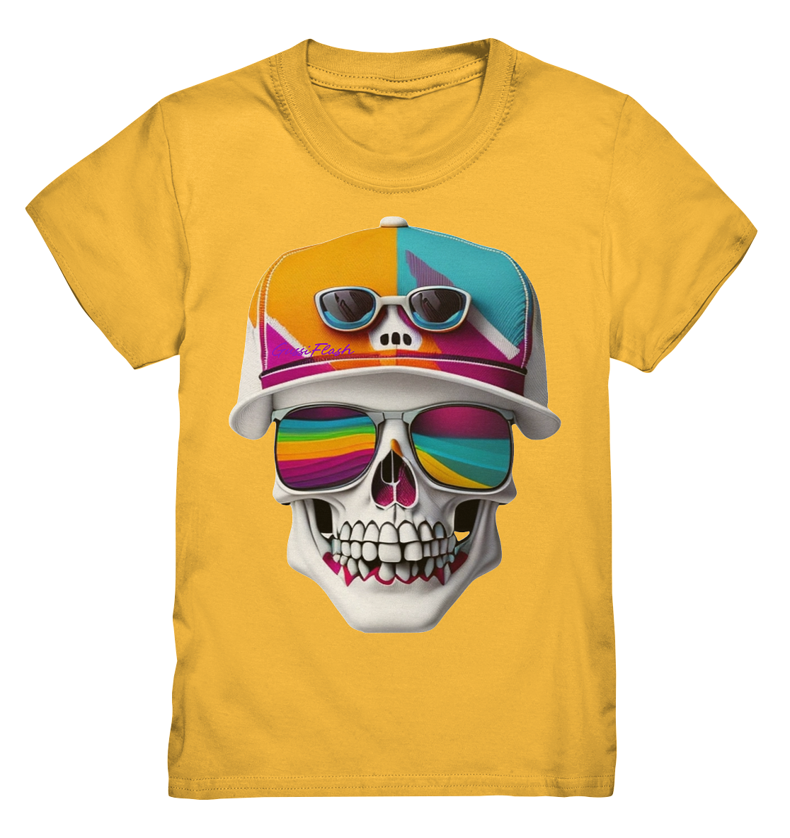 Lustiger Totenkopf mit bunter Cap und Brille - Kids Premium Shirt