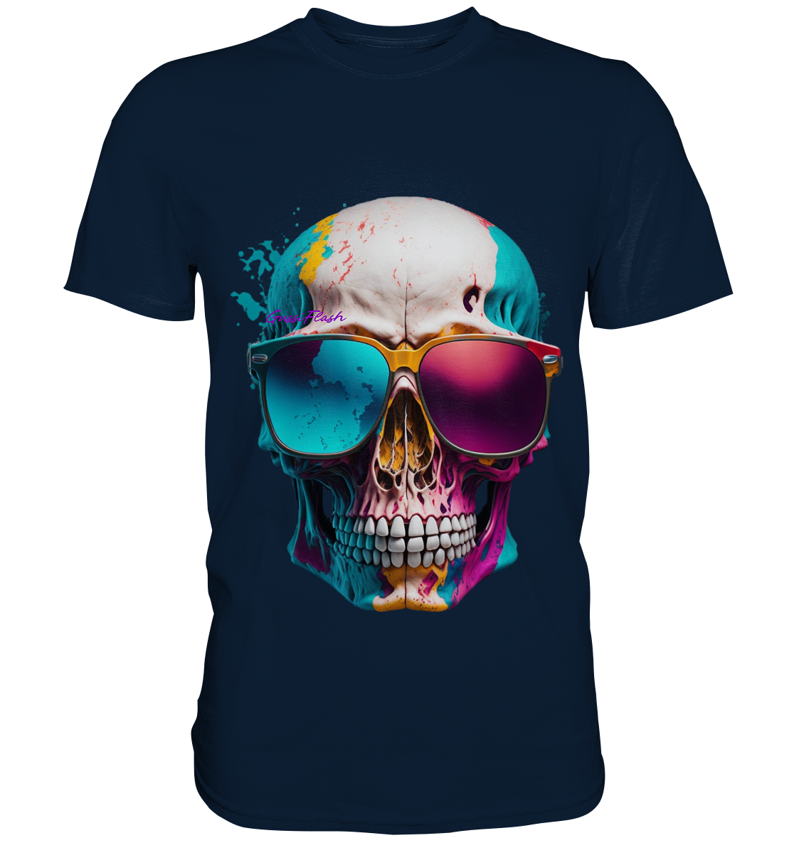 Farbiger Totenkopf mit Sonnenbrille und vielen Zähnen - Premium Shirt