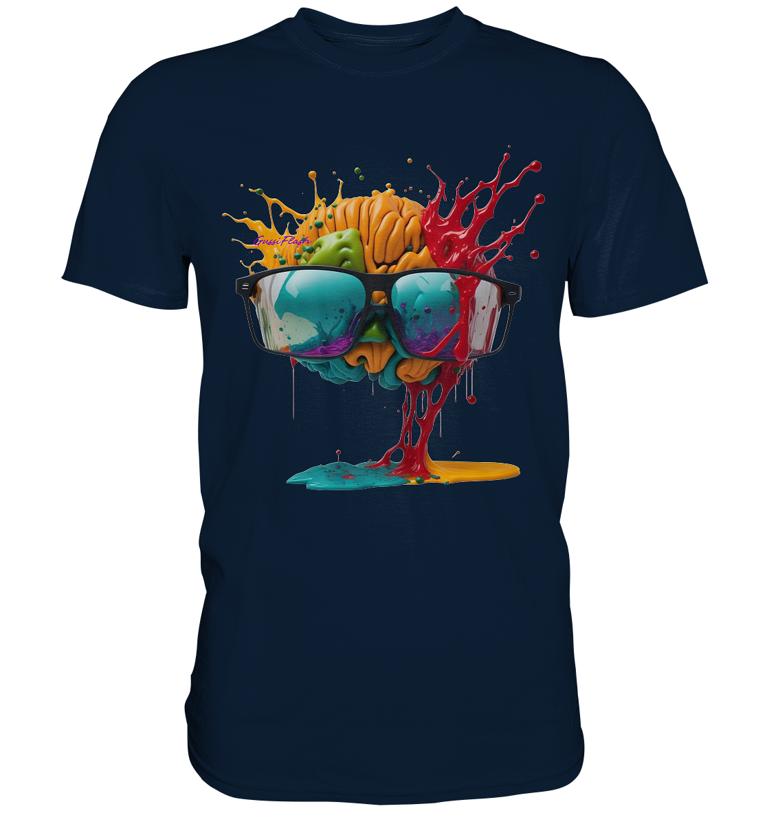 Buntes Gehirn, Brain mit Brille - Premium Shirt