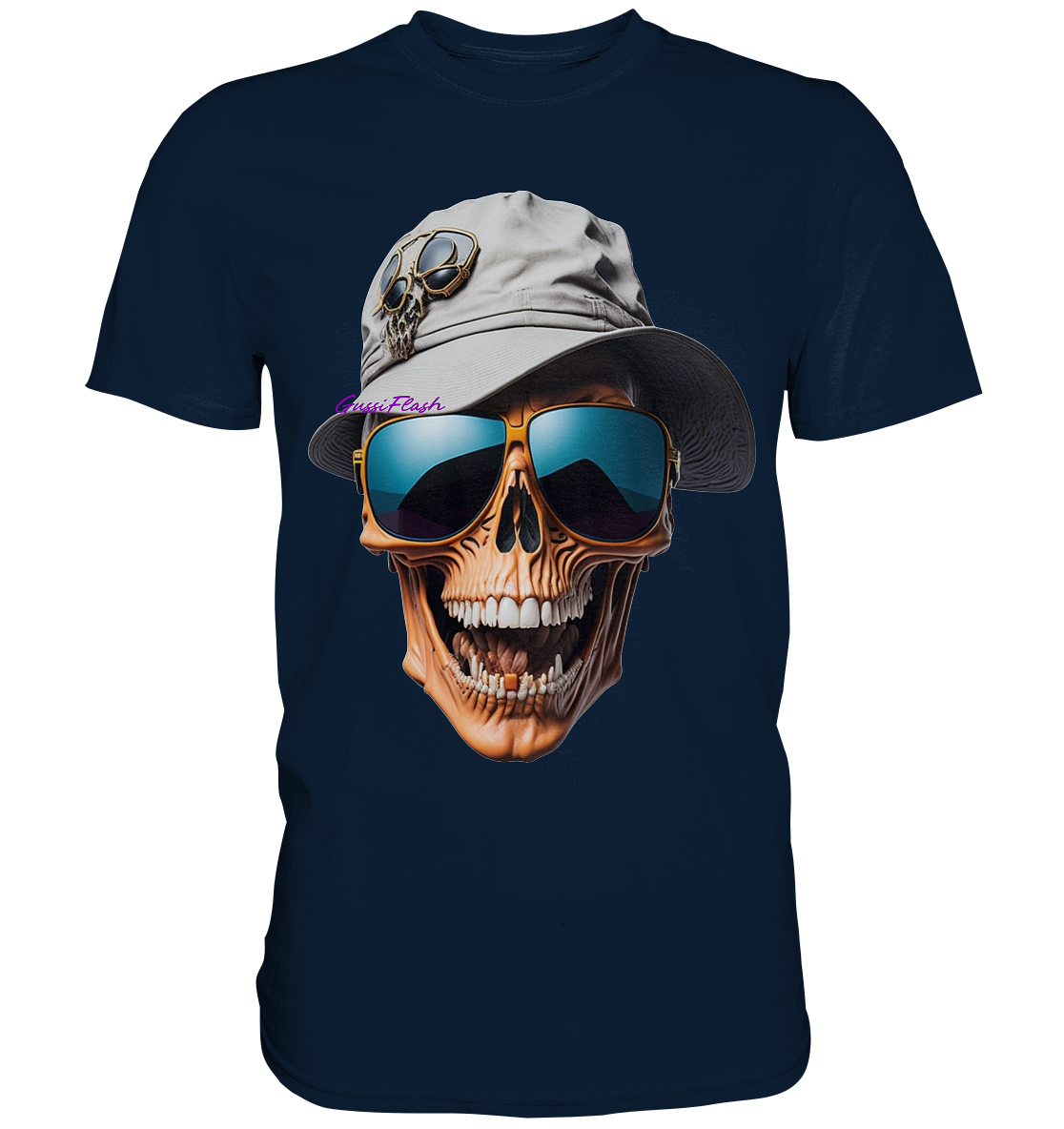 Lachender Totenkopf mit Sommerhut und Sonnenbrille, - Premium Shirt