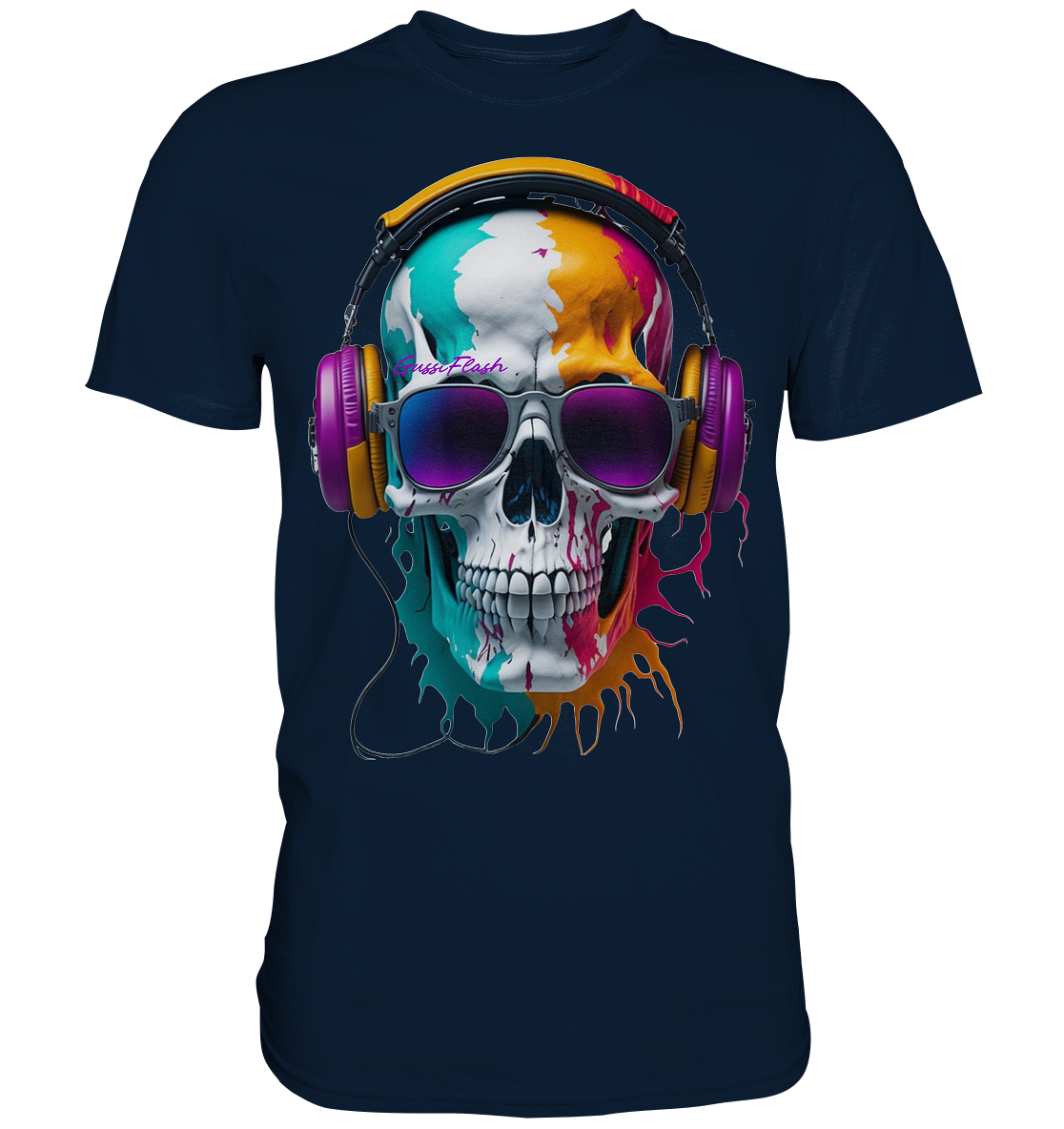Farbiger Totenkopf mit Sonnenbrille und Headphone - Premium Shirt