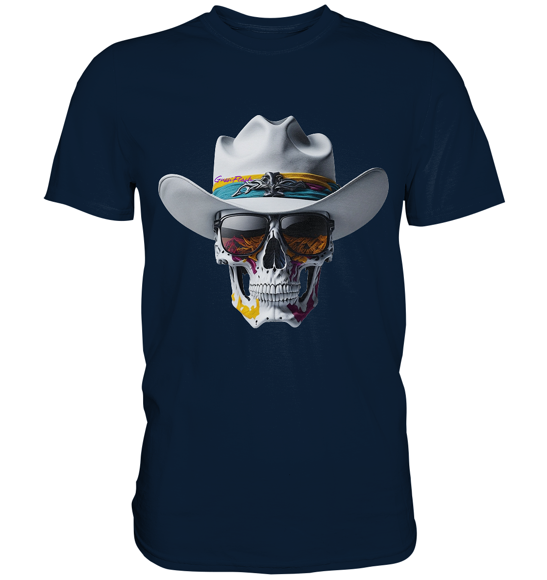 Totenkopf mit schwarzer Sonnenbrille und Cowboy Hut - Premium Shirt