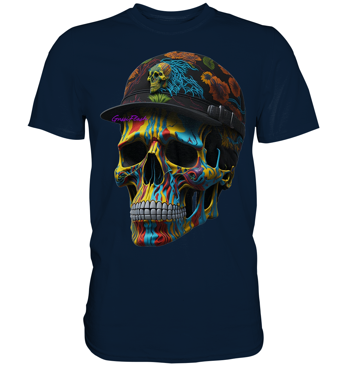 Bunter Totenkopf mit Base Cap  - Premium Shirt