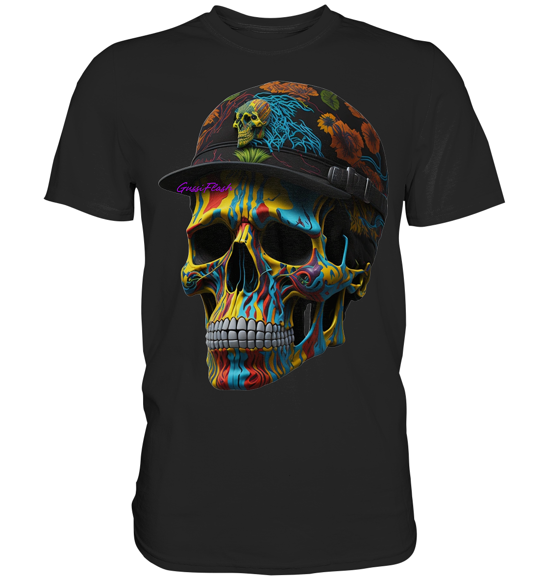 Bunter Totenkopf mit Base Cap  - Premium Shirt