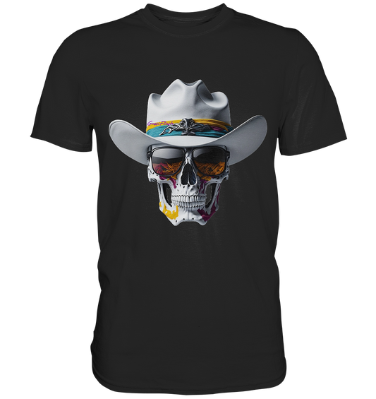 Totenkopf mit schwarzer Sonnenbrille und Cowboy Hut - Premium Shirt
