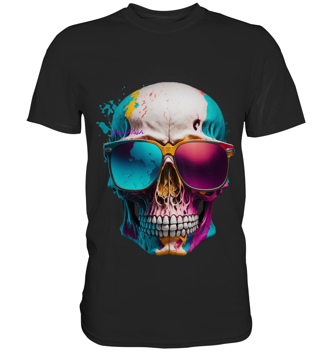 Farbiger Totenkopf mit Sonnenbrille und vielen Zähnen - Premium Shirt