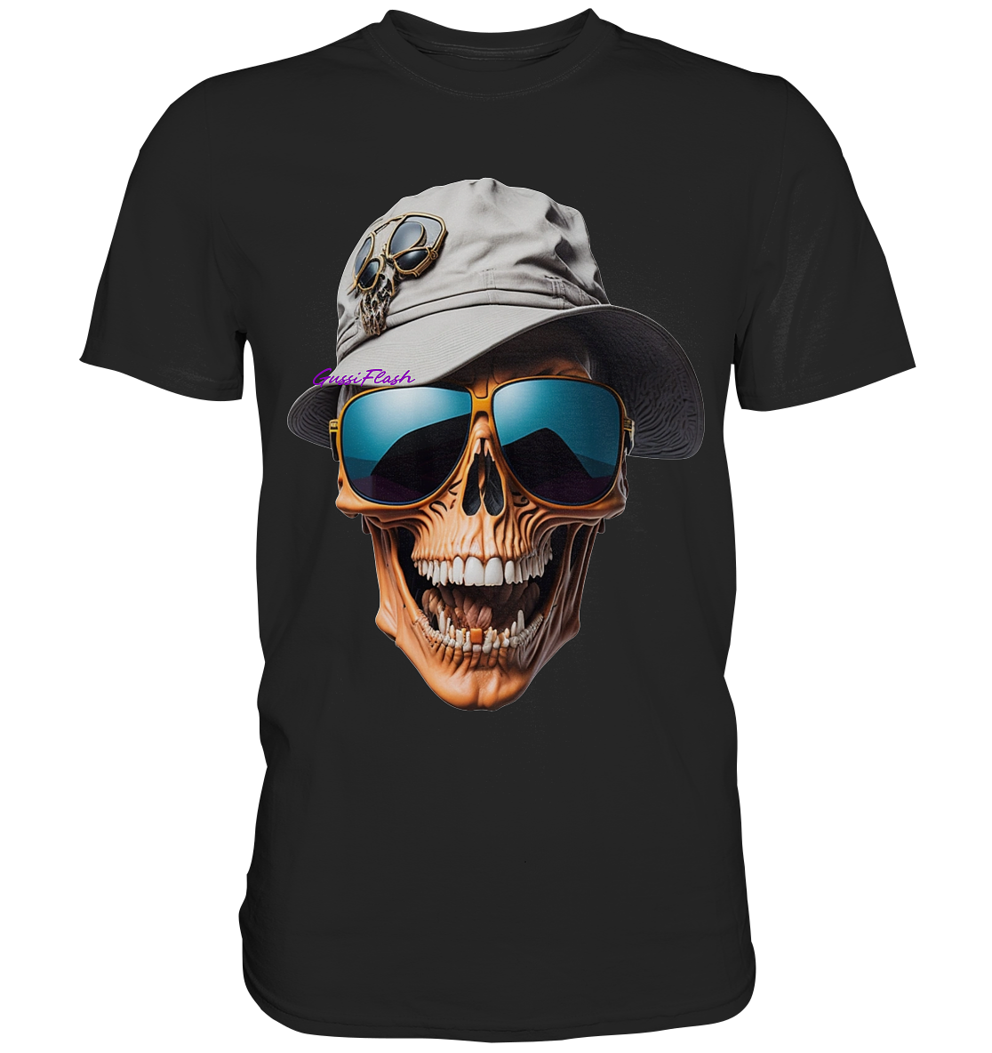 Lachender Totenkopf mit Sommerhut und Sonnenbrille, - Premium Shirt