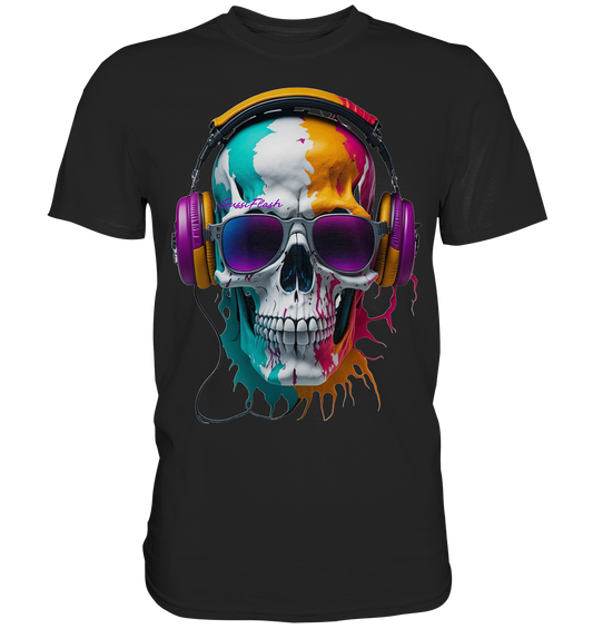 Farbiger Totenkopf mit Sonnenbrille und Headphone - Premium Shirt