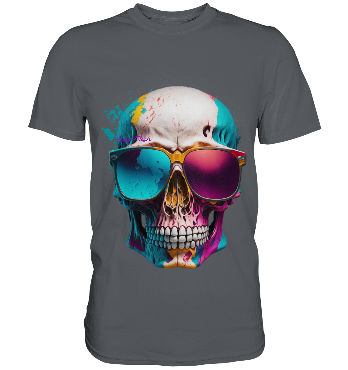 Farbiger Totenkopf mit Sonnenbrille und vielen Zähnen - Premium Shirt