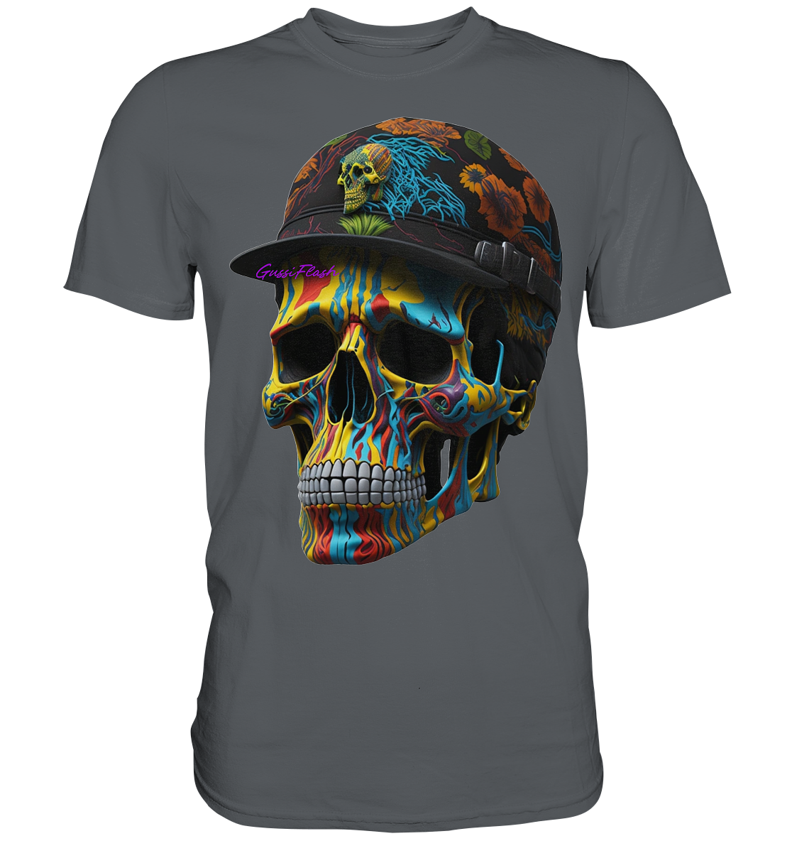 Bunter Totenkopf mit Base Cap  - Premium Shirt
