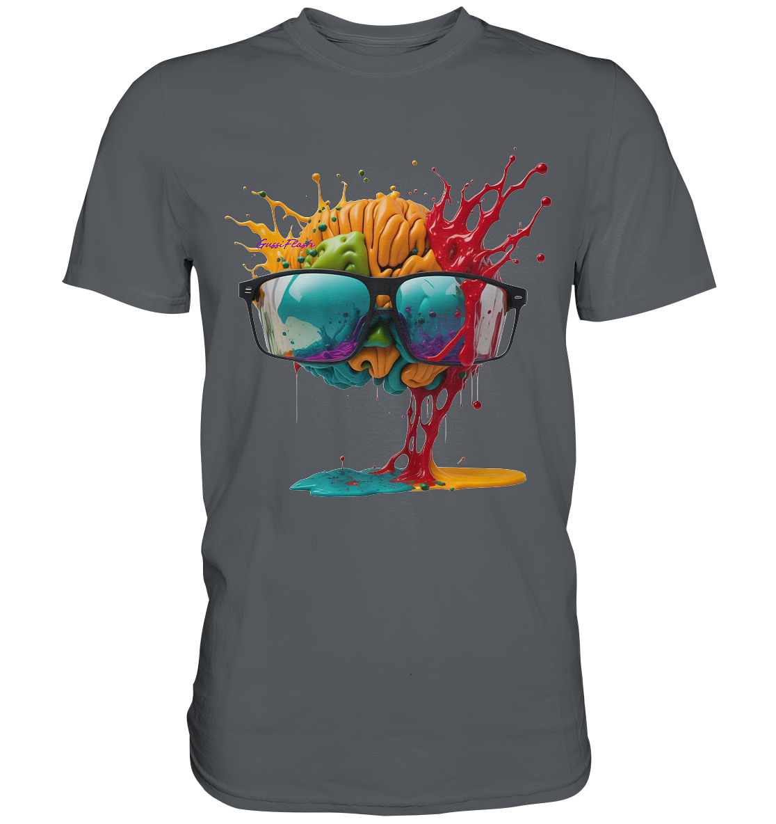 Buntes Gehirn, Brain mit Brille - Premium Shirt