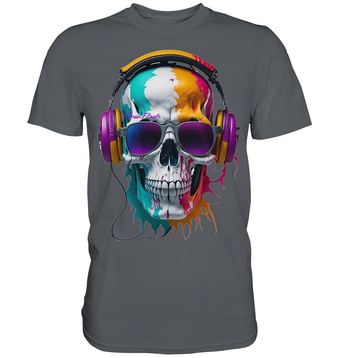 Farbiger Totenkopf mit Sonnenbrille und Headphone - Premium Shirt