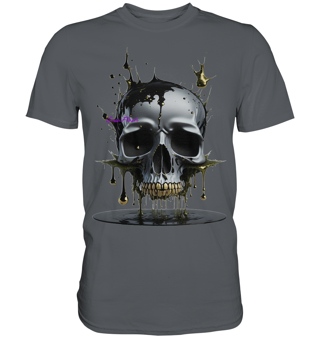 Silber-Skull mit Gold - Schwarzen Bubbles - Premium Shirt