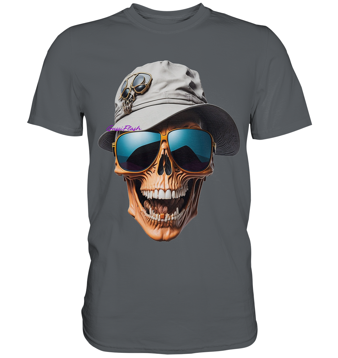 Lachender Totenkopf mit Sommerhut und Sonnenbrille, - Premium Shirt