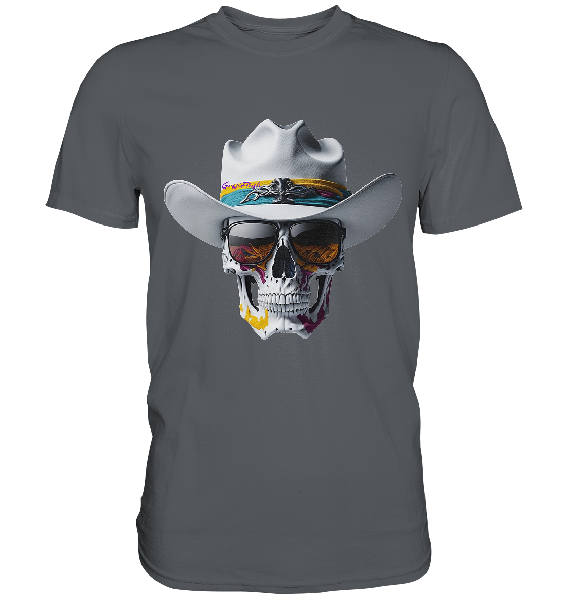 Totenkopf mit schwarzer Sonnenbrille und Cowboy Hut - Premium Shirt