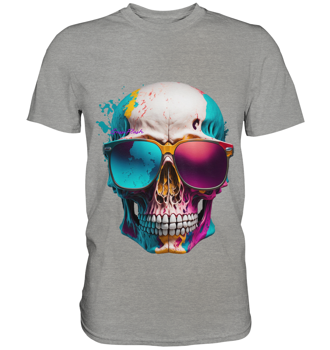 Farbiger Totenkopf mit Sonnenbrille und vielen Zähnen - Premium Shirt