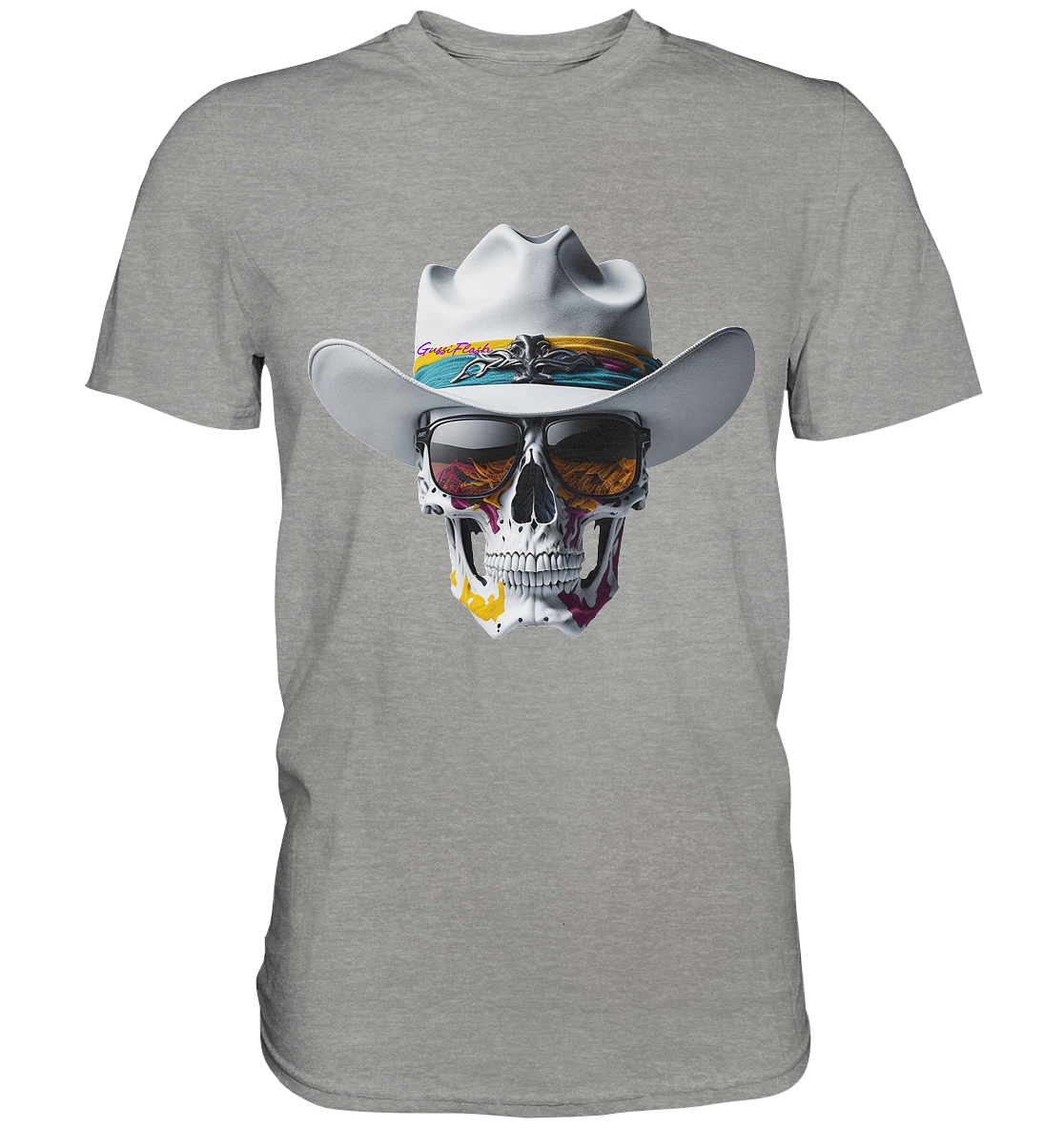 Totenkopf mit schwarzer Sonnenbrille und Cowboy Hut - Premium Shirt
