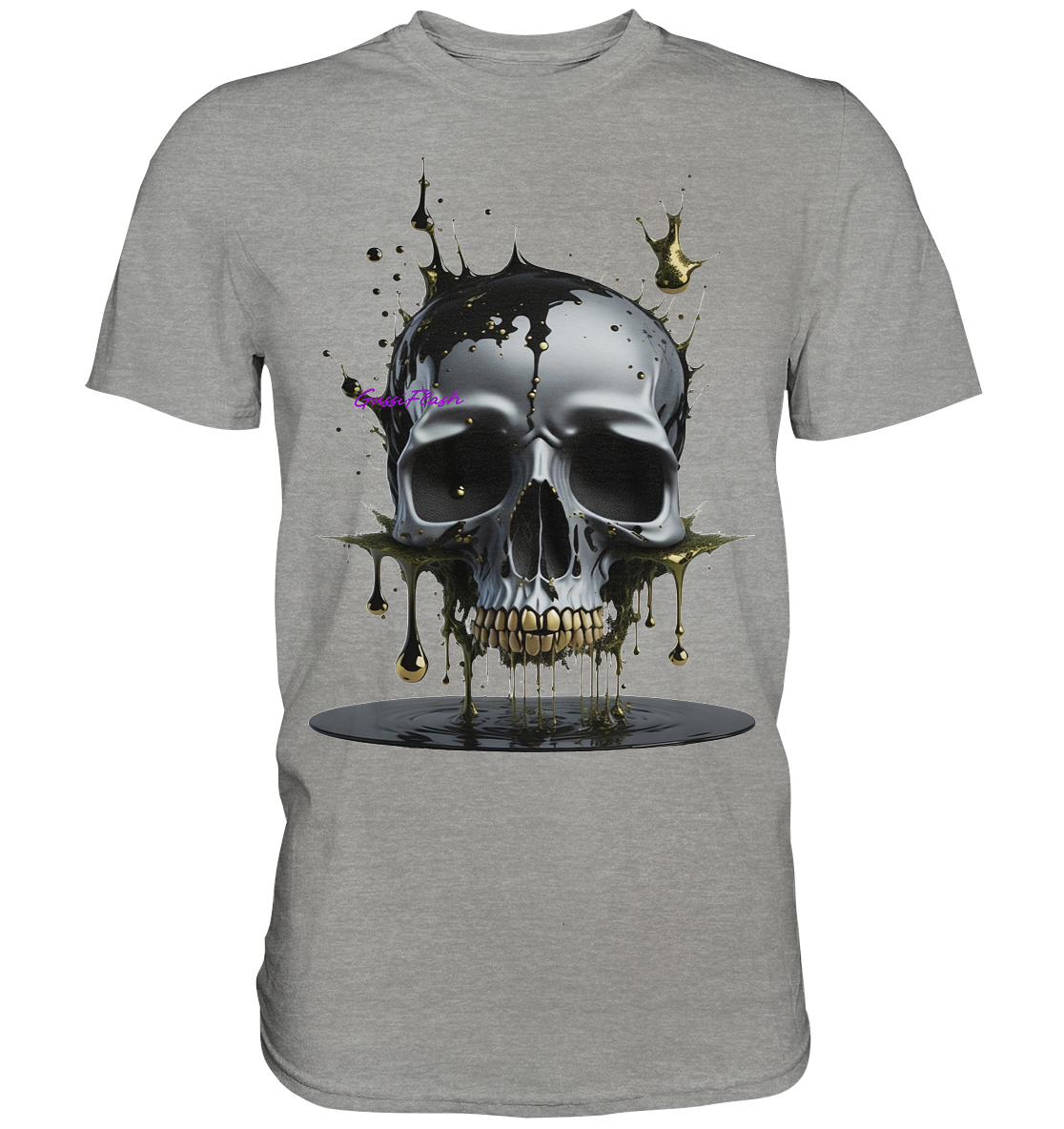 Silber-Skull mit Gold - Schwarzen Bubbles - Premium Shirt