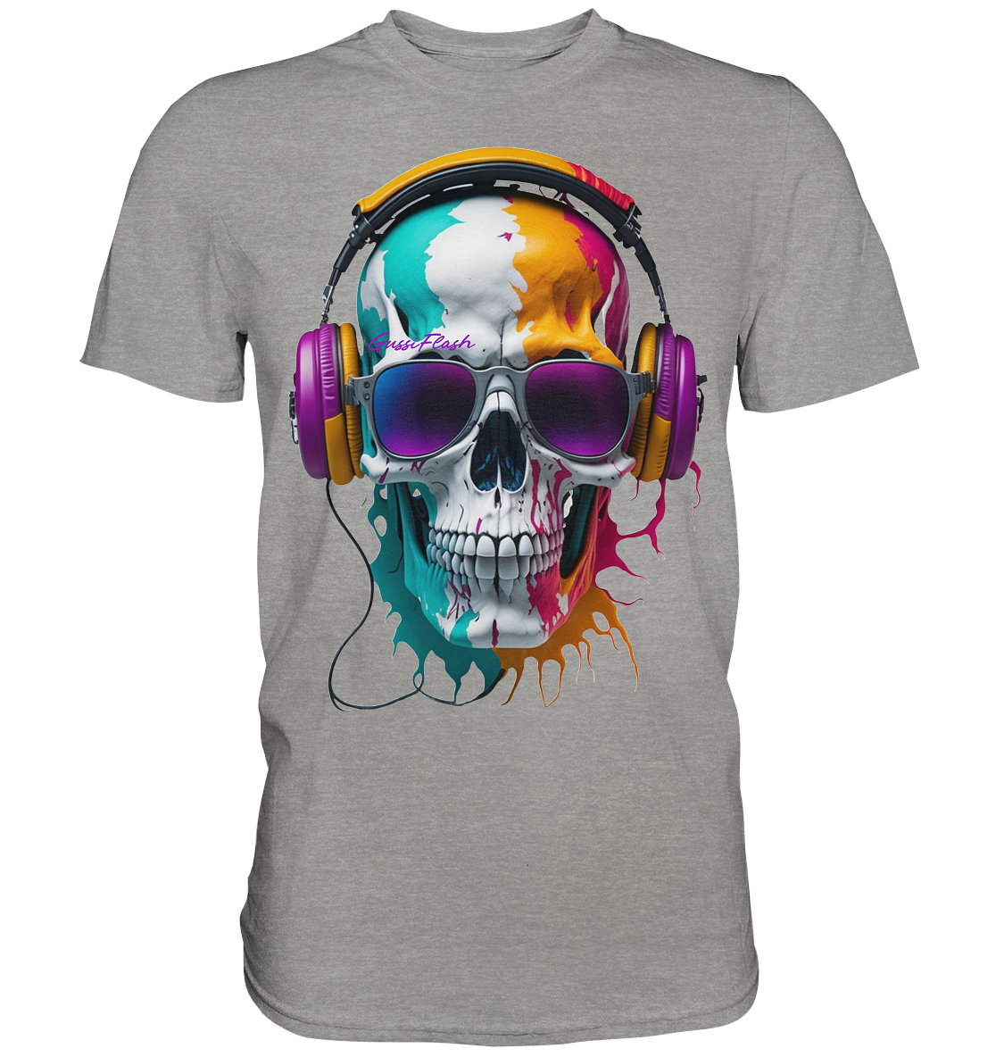 Farbiger Totenkopf mit Sonnenbrille und Headphone - Premium Shirt