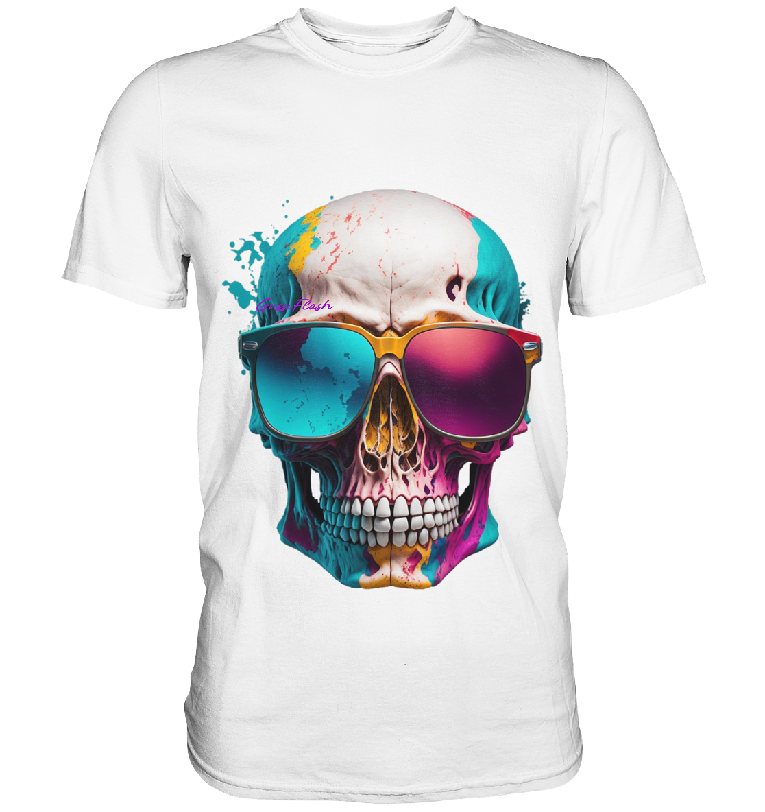 Farbiger Totenkopf mit Sonnenbrille und vielen Zähnen - Premium Shirt