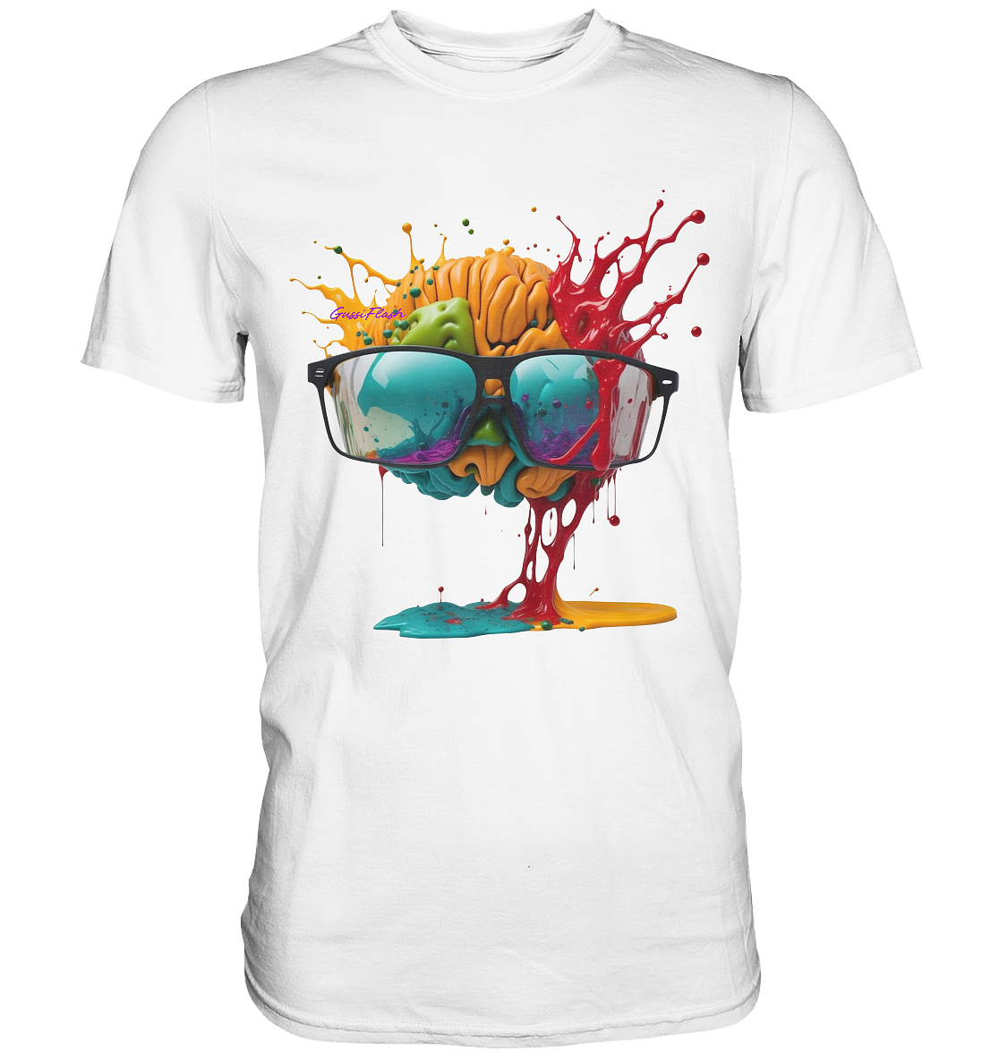 Buntes Gehirn, Brain mit Brille - Premium Shirt