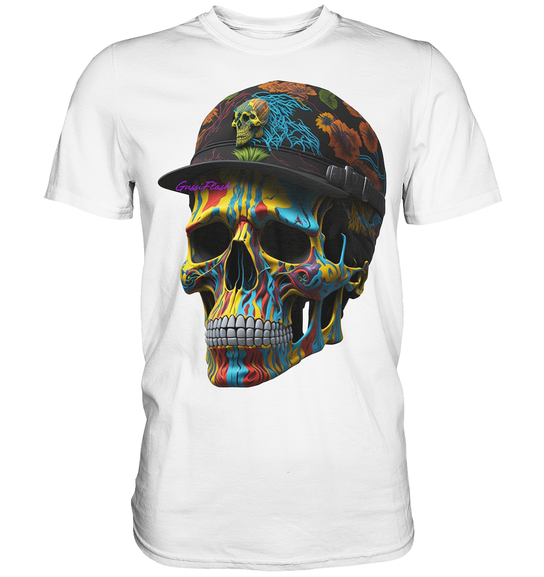 Bunter Totenkopf mit Base Cap  - Premium Shirt