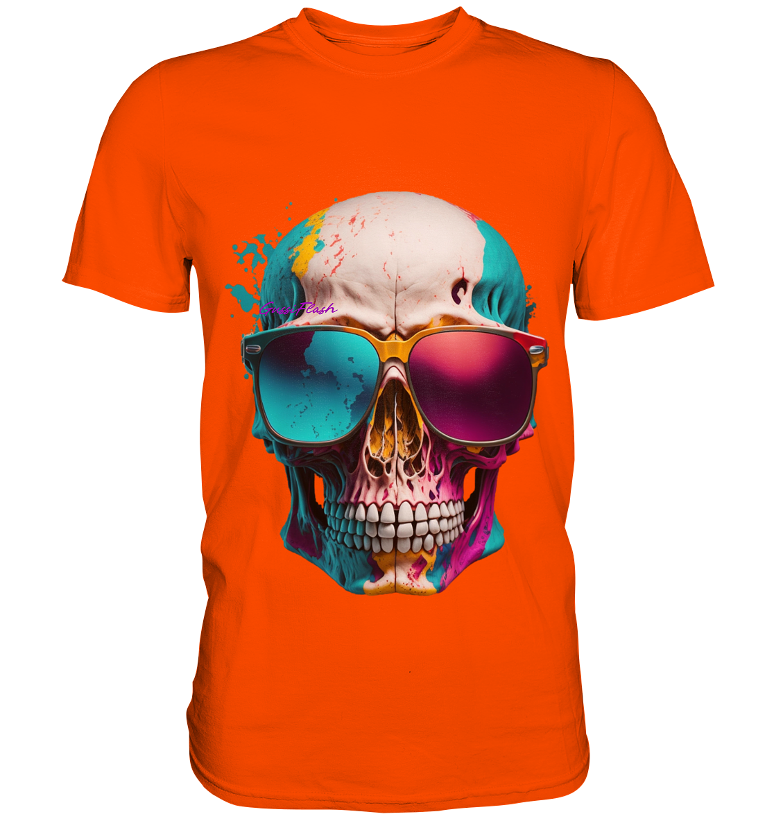 Farbiger Totenkopf mit Sonnenbrille und vielen Zähnen - Premium Shirt