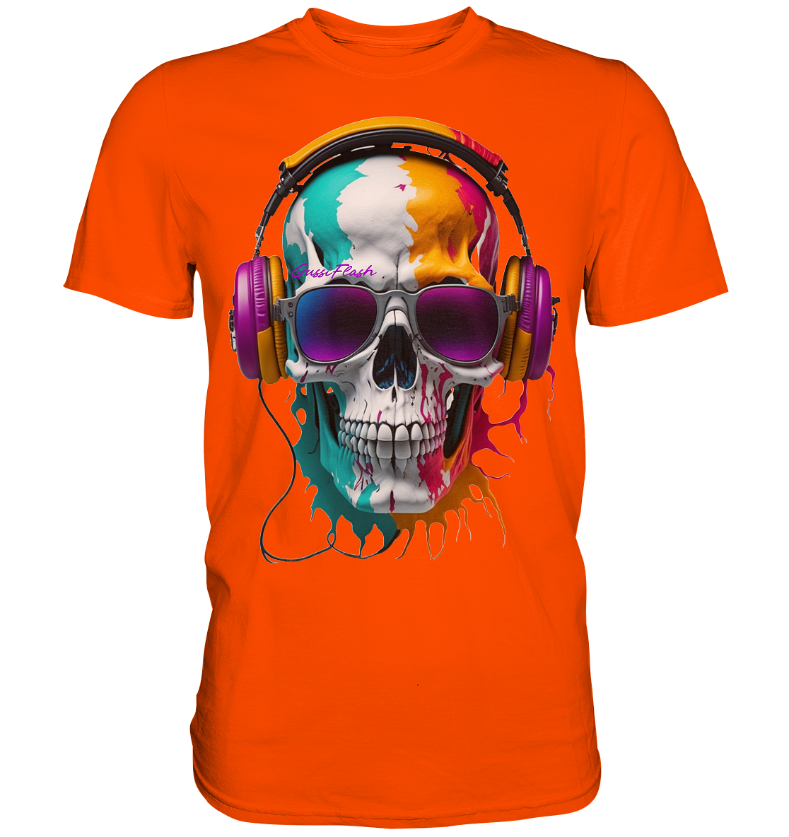 Farbiger Totenkopf mit Sonnenbrille und Headphone - Premium Shirt