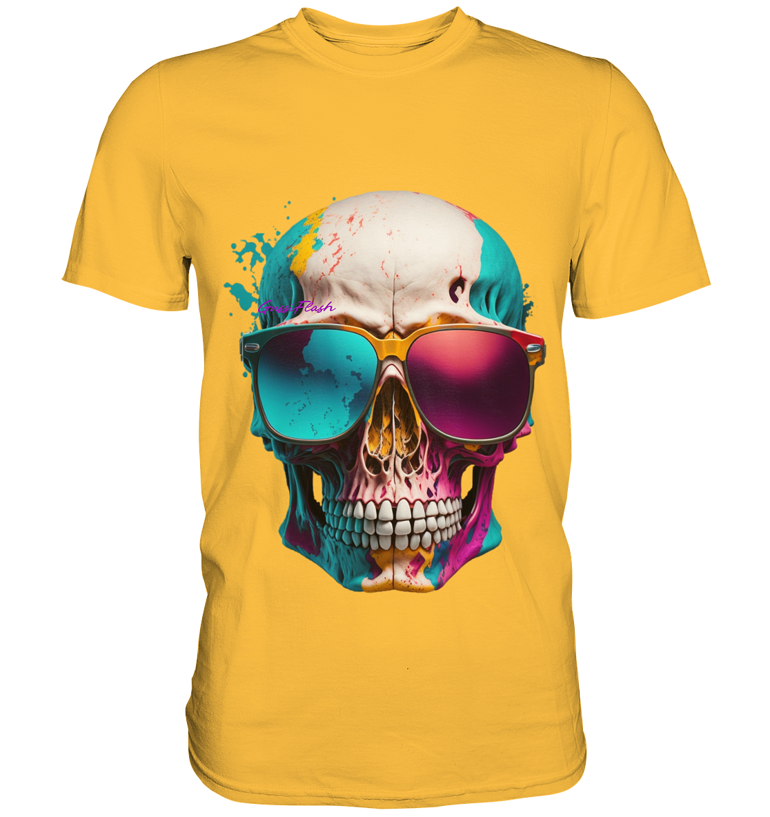 Farbiger Totenkopf mit Sonnenbrille und vielen Zähnen - Premium Shirt