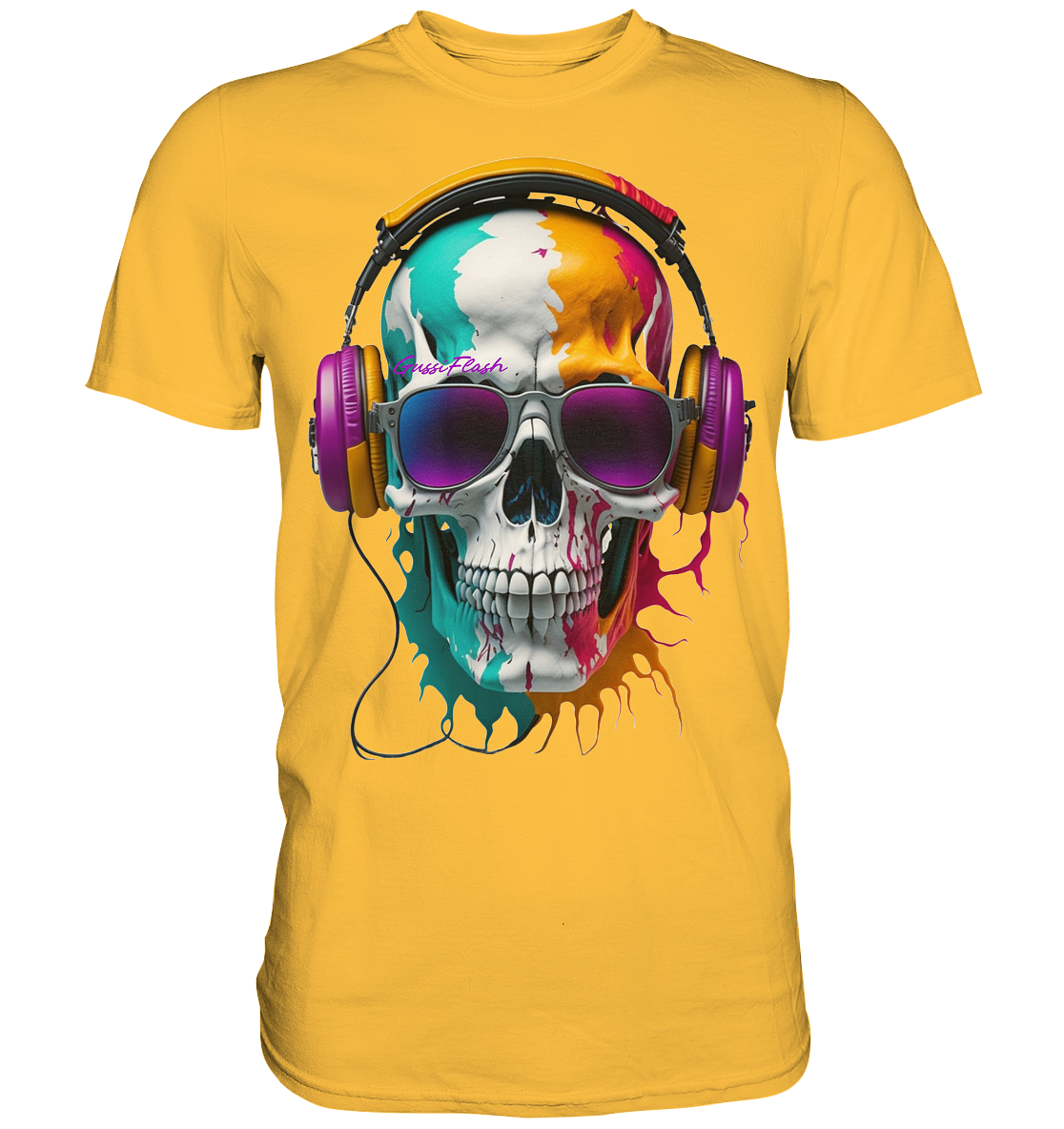 Farbiger Totenkopf mit Sonnenbrille und Headphone - Premium Shirt