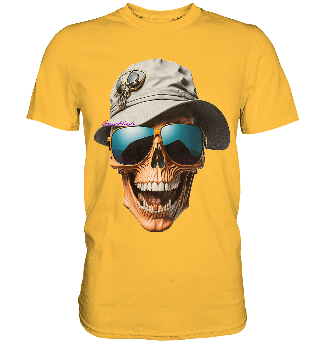 Lachender Totenkopf mit Sommerhut und Sonnenbrille, - Premium Shirt