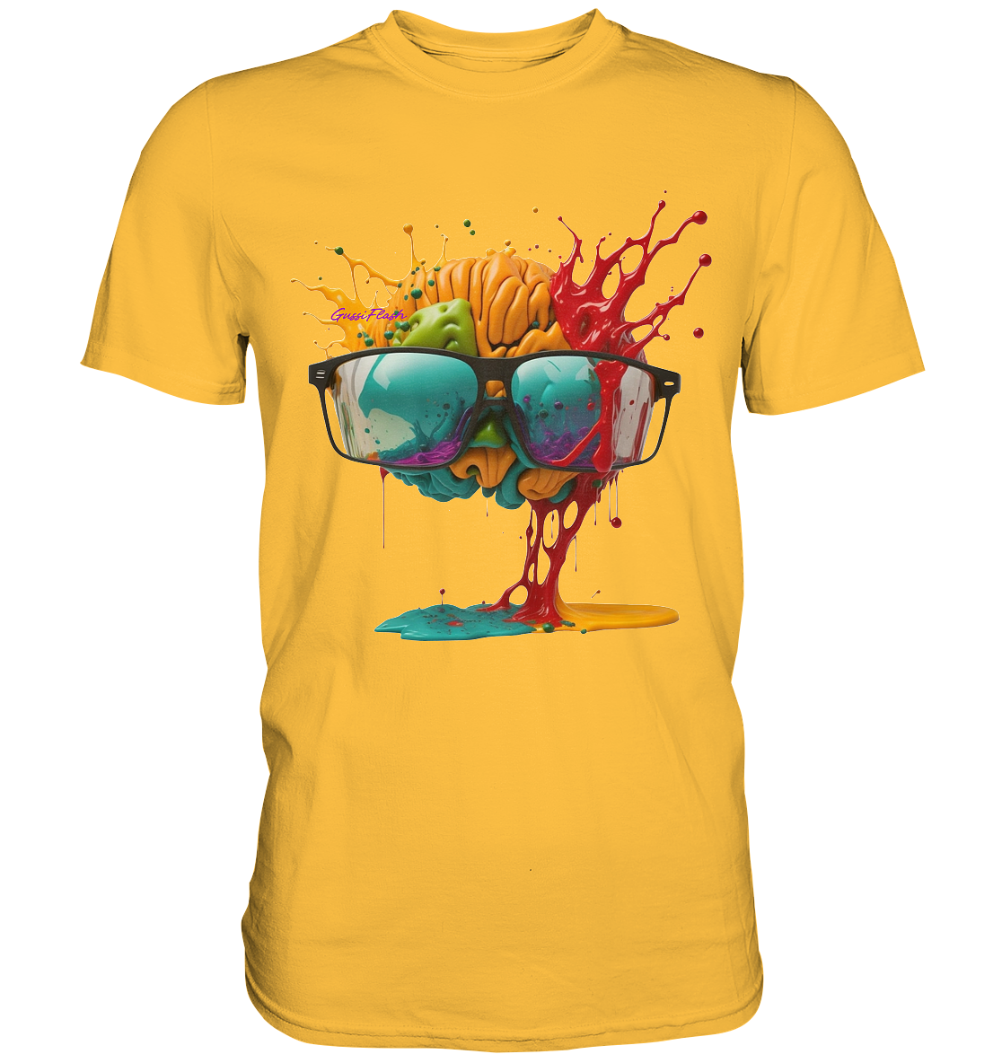 Buntes Gehirn, Brain mit Brille - Premium Shirt