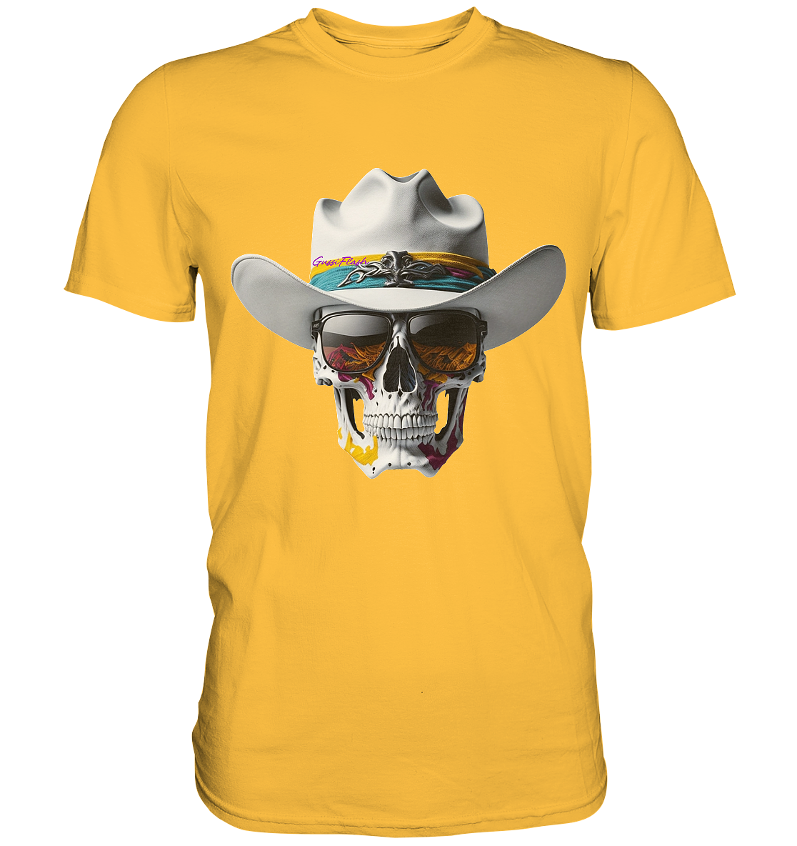 Totenkopf mit schwarzer Sonnenbrille und Cowboy Hut - Premium Shirt