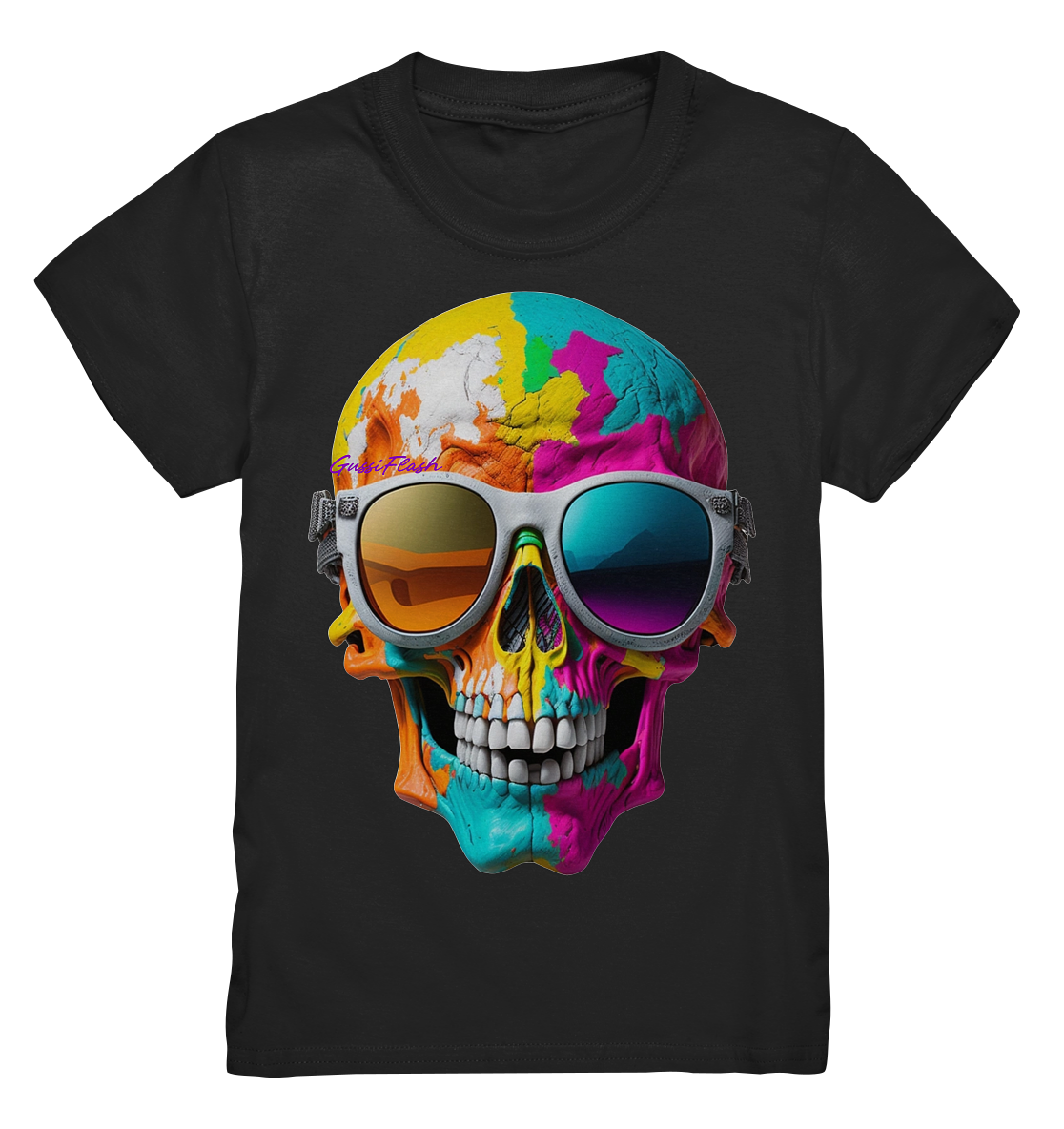 Lachender Totenkopf, total bunt, mit Brille - Kids Premium Shirt